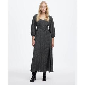 Madewell Dress Womens Medium Black White Dot Abstract Print Smocked Waist Midi